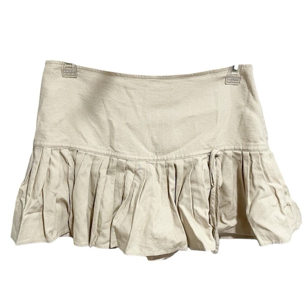 Y2K LA Hearts Mini Skort Skirt Size Small Beige Pleated Preppy Lined Pac Sun